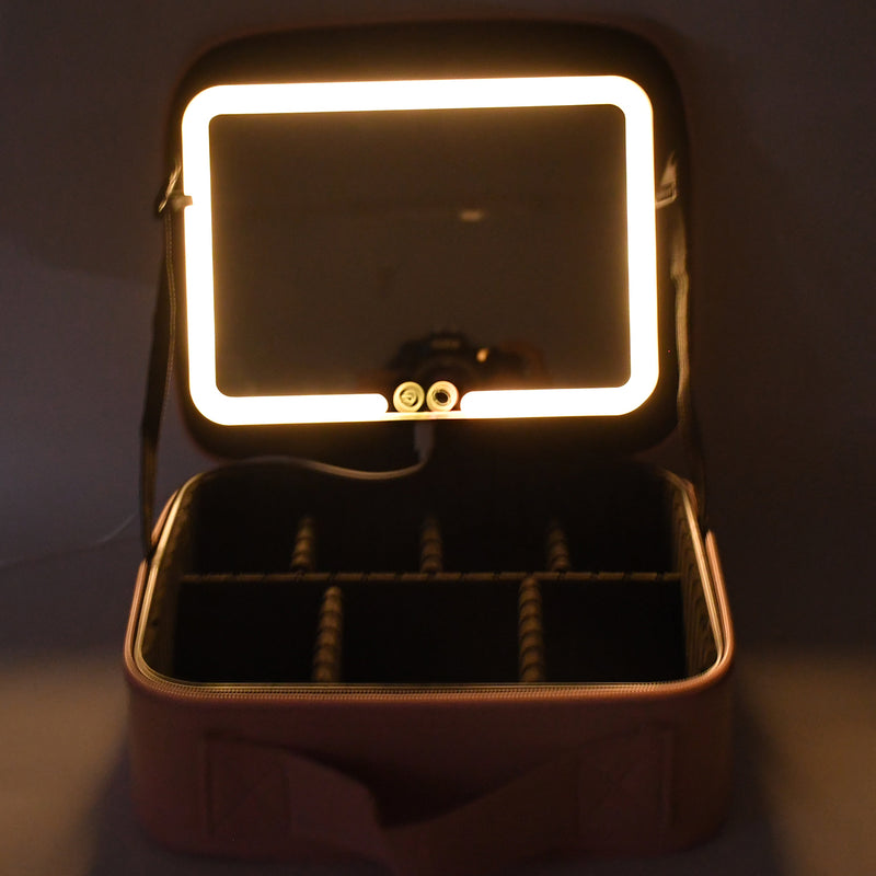 Makeup Organizer Box with Touch Sensor Mirror LED Light