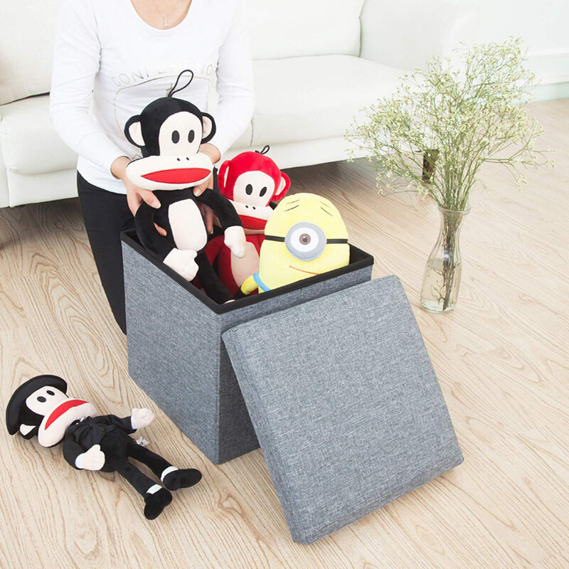 Cube Shape Sitting Stool With Storage Box & Cushion Seat