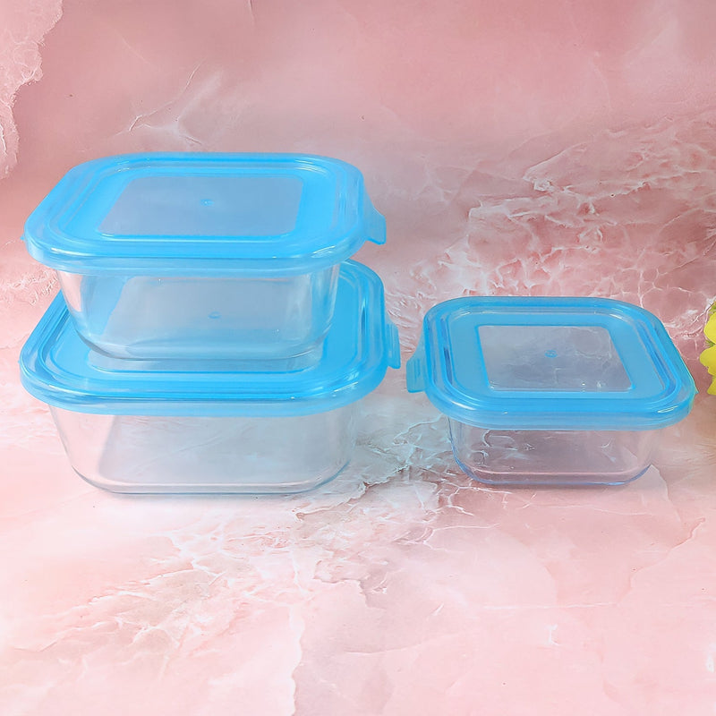 Premium Quality 3-Piece Square Glass Food Storage Container / Bowl Set