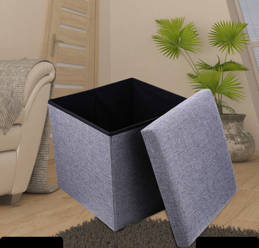 Cube Shape Sitting Stool With Storage Box & Cushion Seat