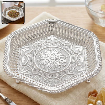 Decorative Silver Serving Tray Traditional Embossed Floral Design