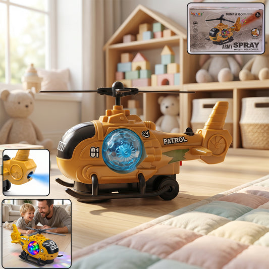 Military Spray Helicopter Toy Bump And Go With Lights Music Mist For Kids (1 Pc)