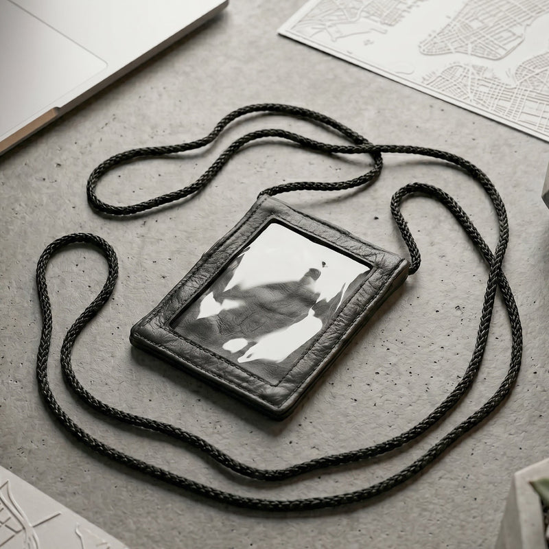 Leather Neck Wallet  Convenient Id  Card Holder With Lanyard