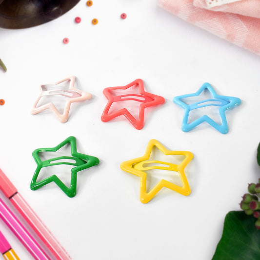 Metal Printed Star Shape Hair Clips (10 Pcs Set)