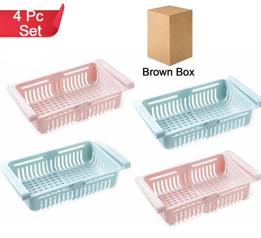 Adjustable Fridge Storage Basket Fridge Racks Tray Sliding Storage Racks (4 Pc Set)