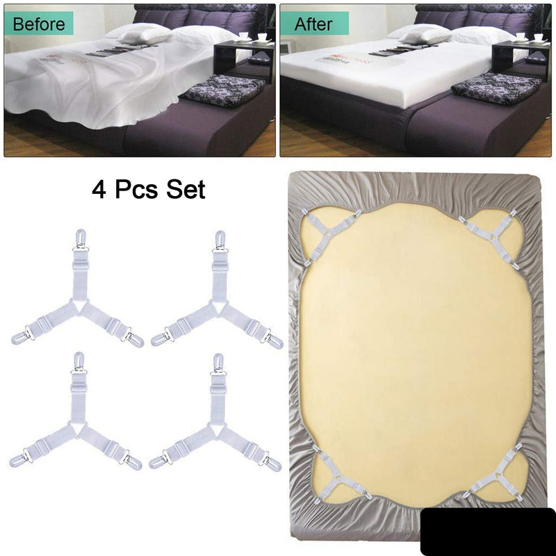 Adjustable Triangle Elastic Suspenders Gripper Holder Straps Clip For Bed Sheets (4 Pc)