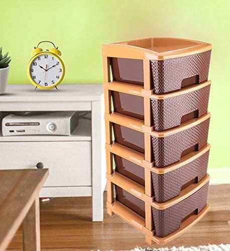 5 Tier Plastic Modular Drawer System For Multiple Use (Brown Colour)
