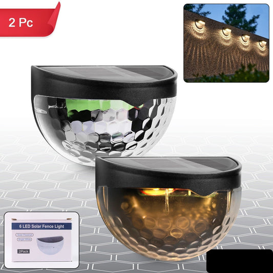 6 LED Solar Powered Wall Mount Fence Light With Honeycomb Shade Design (2 Pc Set)