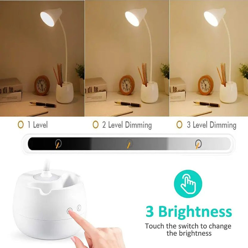 Rechargeable Desk Lamp With Pen Holder & Touch Switch (2000mAh)