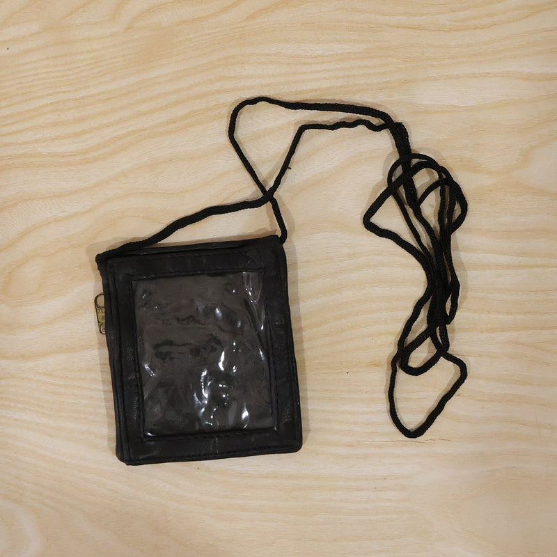 Leather Neck Wallet  Convenient Id  Card Holder With Lanyard