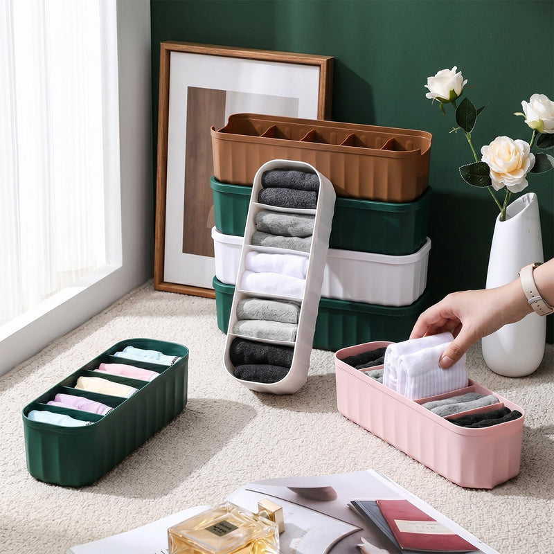Plastic 5-grid Drawer Organizer Tray For Socks Underwear Ties (4 Pc Set)