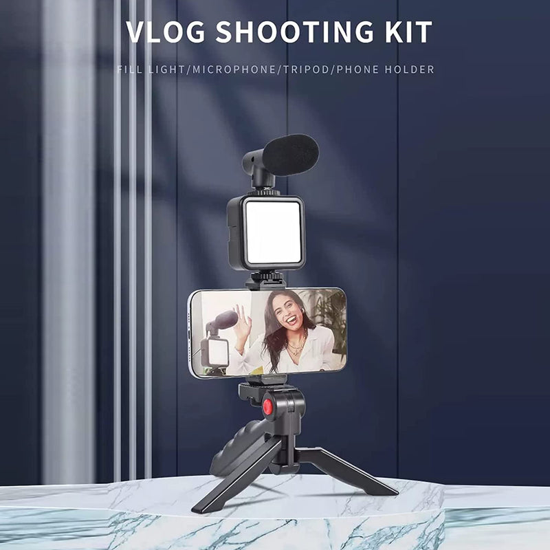 Vlogging Kit With Mic, Mini Tripod, LED Light & Phone Holder Clip