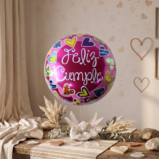 Round Feliz Cumple Birthday Foil Balloon For Party Decoration (1 Pc)
