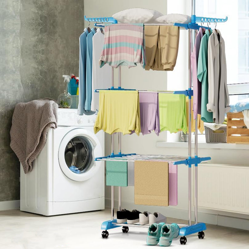 Stainless Steel 3 Layer Foldable Cloth Drying Stand (1 Set)