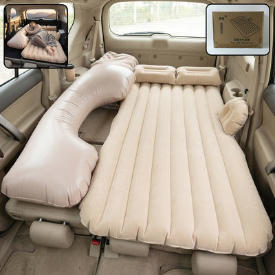 Portable Car Air Mattress Bed Set With Pump  Pillows Inflatable (Beige)
