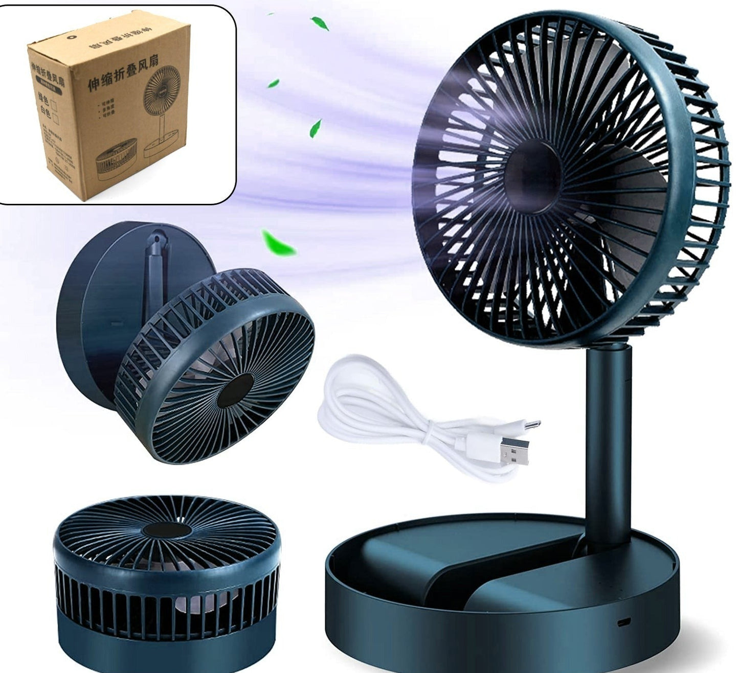 Telescopic Electric Desktop Fan, Height Adjustable Foldable & Portable