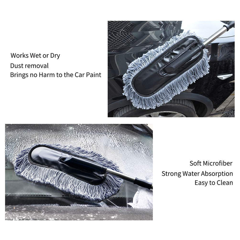 Multipurpose Microfiber Wash Brush With Long Retractable Soft Non-Slip handle For Car / Home