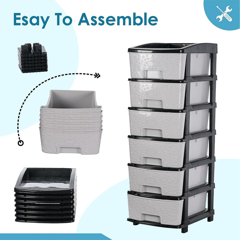 6 Layer Plastic Organizer Cabinet With Stone Texture Drawers