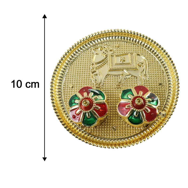 Cow Design Kankavati Kumkum Holder Golden Pooja Thali With Compartments (1 Pc)