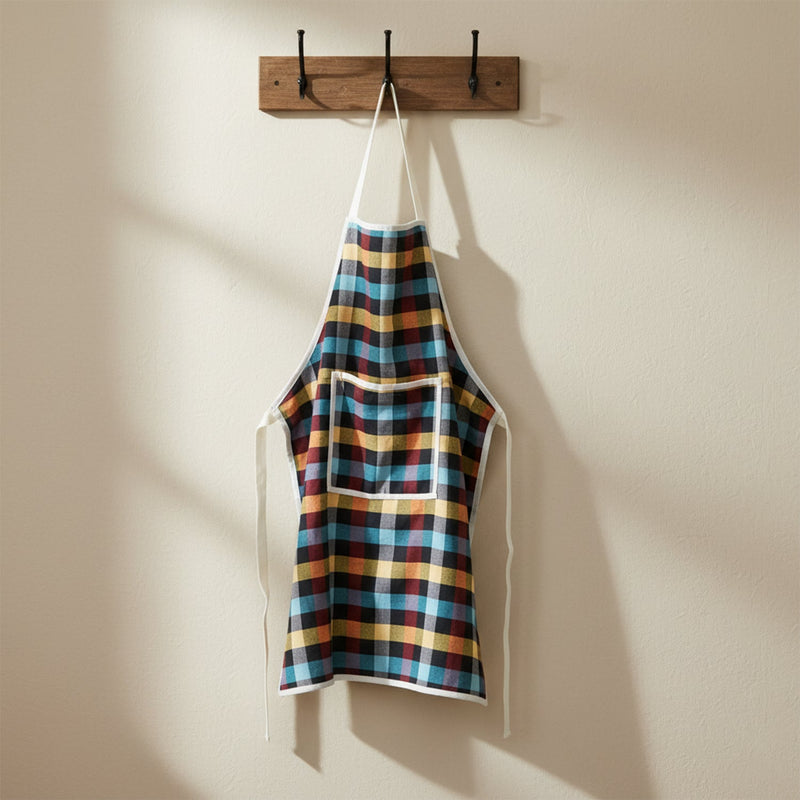Cotton Checkered Kitchen Apron with Front Pocket (1 Pc)
