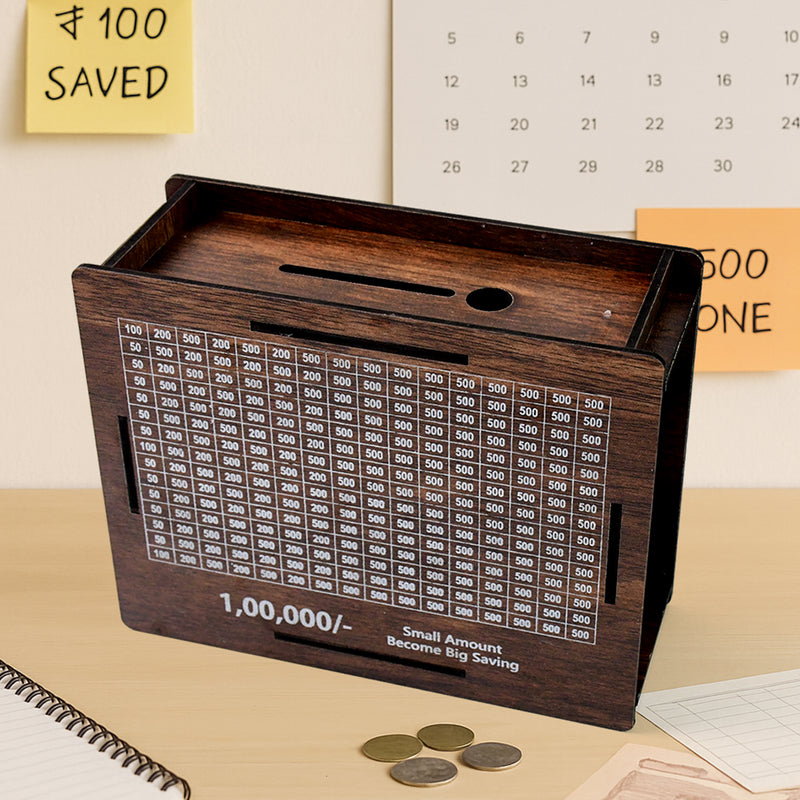 Wooden Money / Piggy Bank Money Box With Marker Pen