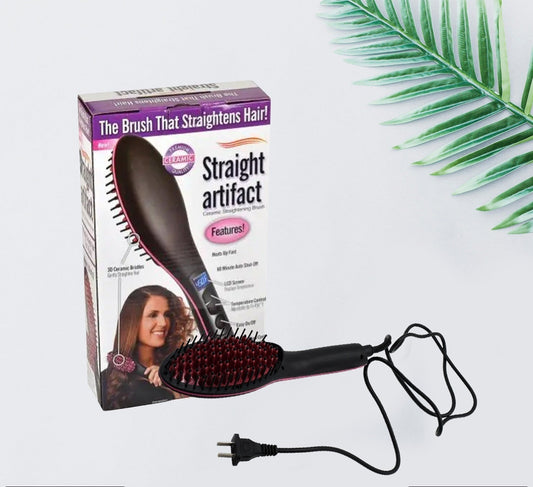 Simply Straight Electric 2 In 1 Ceramic Hair Straightener Straightening Comb Brush With Lcd Screen Temperature Control Display For Women