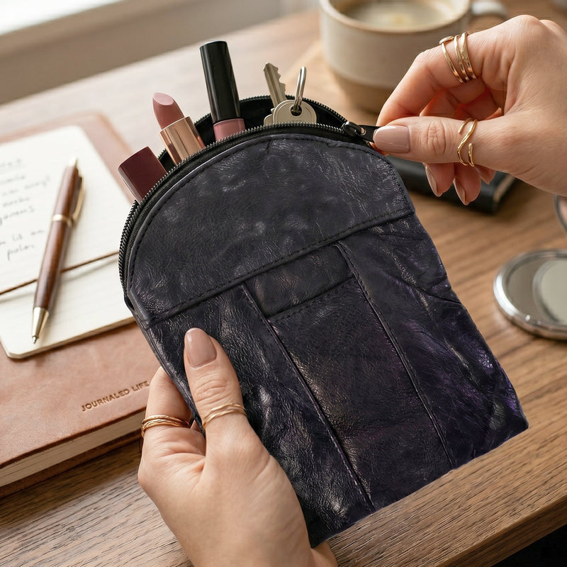 Leather Mini Zipper Pouch  Compact Coin  Card Organizer For Men  Women