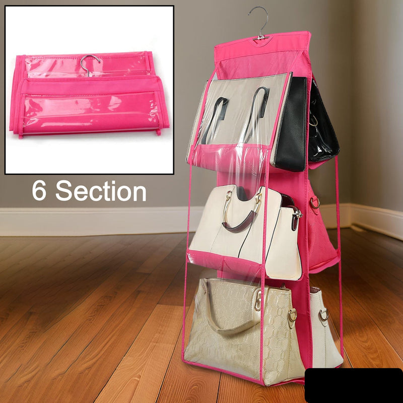 6 Pockets Hanging Purse Handbag Organizer Clear Hanging Shelf Bag