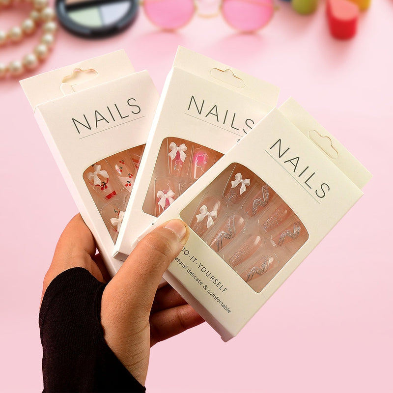 Reusable Press-On Artificial Nails with Adhesive Stickers fake nails (1 Pkt)