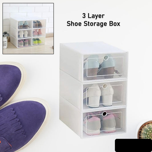 Transparent Shoes Storage Box Plastic Stackable (1 Set / 3 Layer)