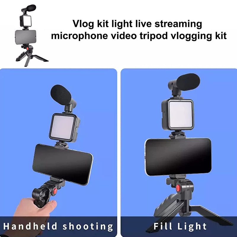 Vlogging Kit With Mic, Mini Tripod, LED Light & Phone Holder Clip