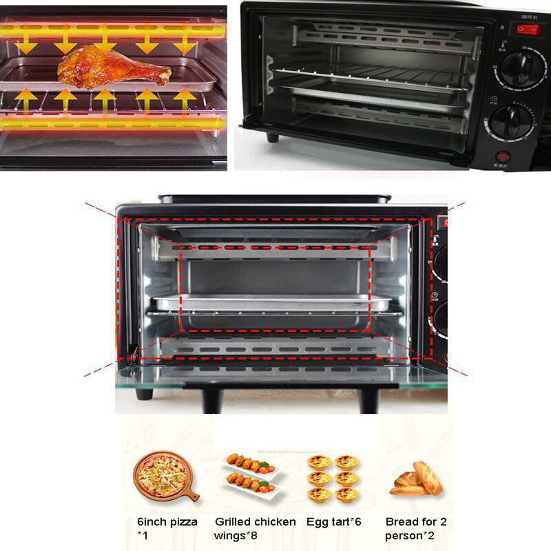 3 In 1 Breakfast Maker Portable Toaster, Oven Grill Pan & Coffee Maker