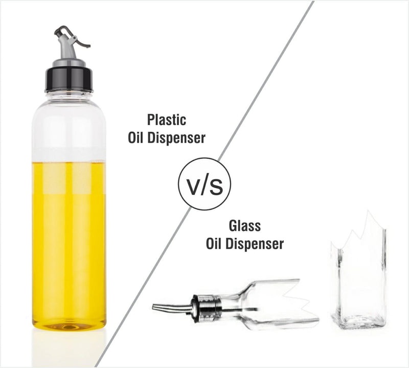1ltr Oil Dispenser with Lid - Clear Drip Free Spout Controlled Use