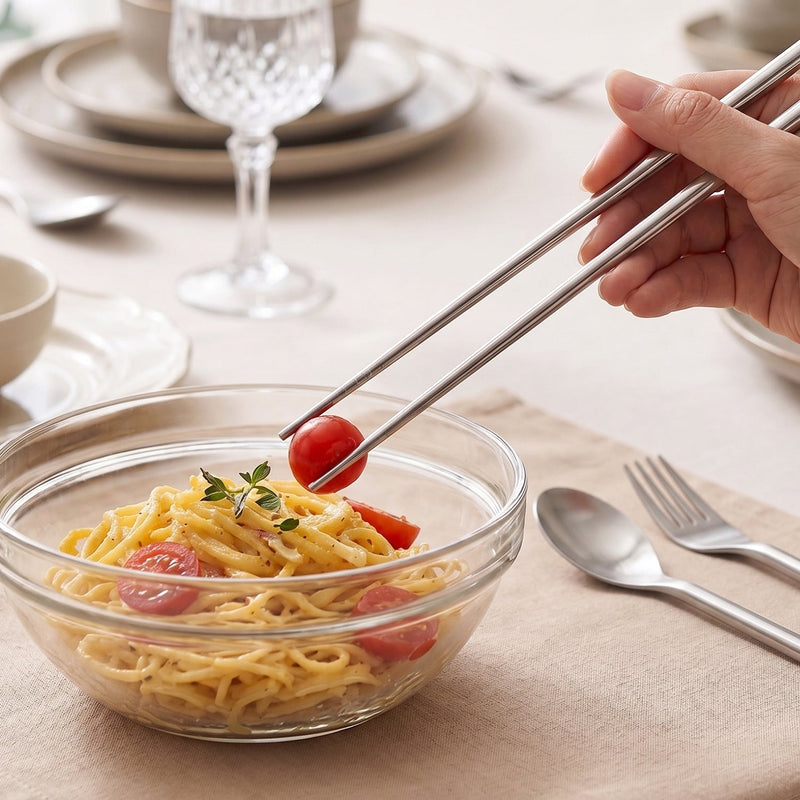 4-in-1 Portable Cutlery Set With Pouch Steel Spoon Fork And Chopsticks (1 Set)