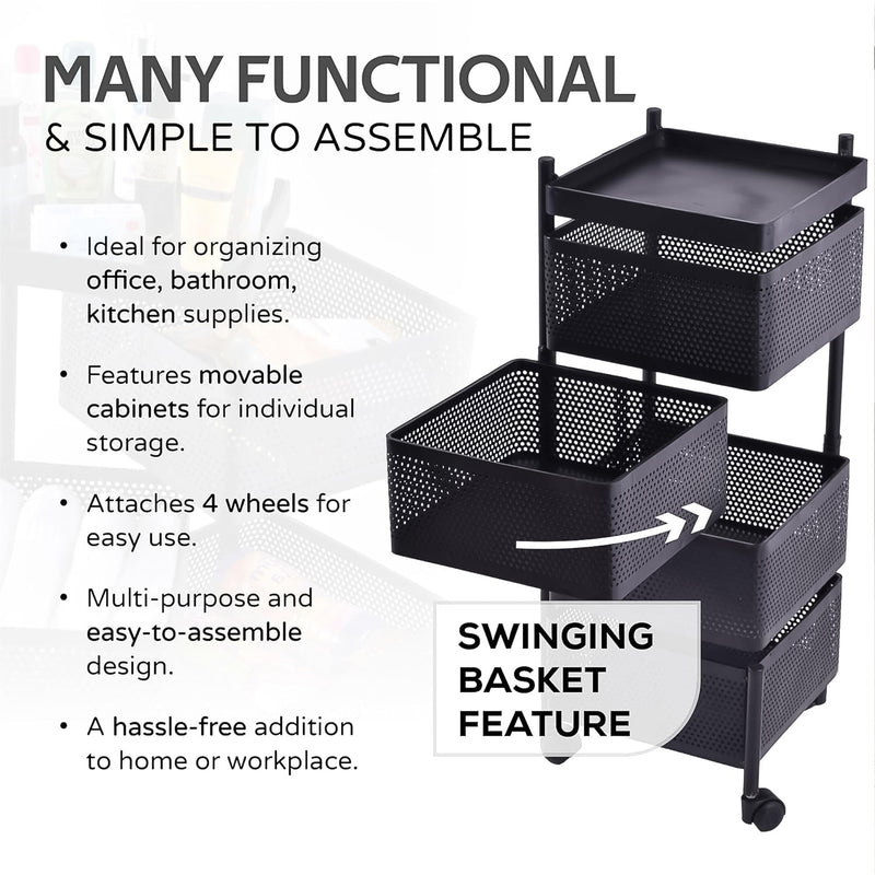 Metal Square High Quality Kitchen Trolley With Wheels (4 Layer)