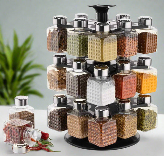 360 Degree Revolving Spice Rack Container, Square 24 Bottle Design