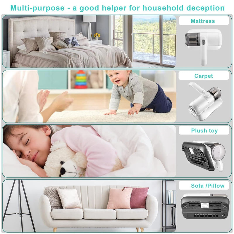 Portable Handheld Vacuum Cleaner For Bed, Car Seat, Pillows, Mattresses & Sofas