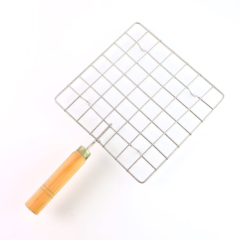 Stainless Steel Square Barbecue Grill Rack With Wooden Handle