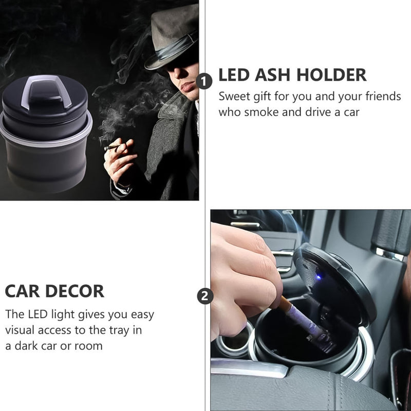 Portable Car Ashtray With Lid & Blue LED Light