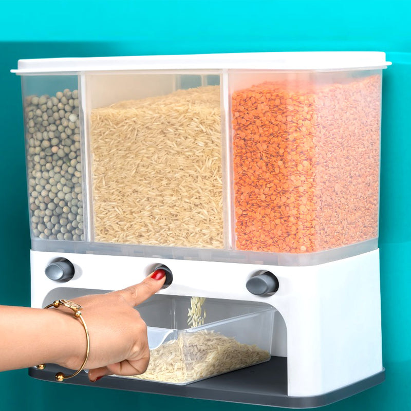 Easy Flow Cereal Dispenser For Kitchen / 3 In 1 Push Button Wall Mount Container