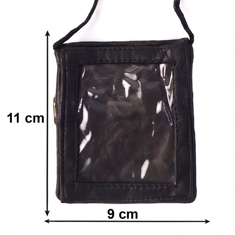 Leather Neck Wallet  Convenient Id  Card Holder With Lanyard