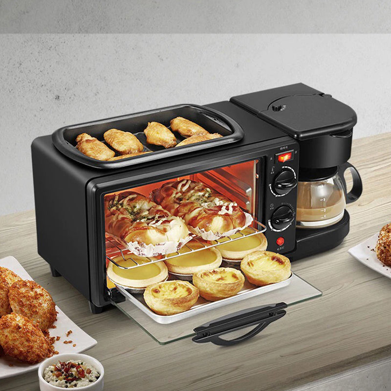 3 In 1 Breakfast Maker Portable Toaster, Oven Grill Pan & Coffee Maker
