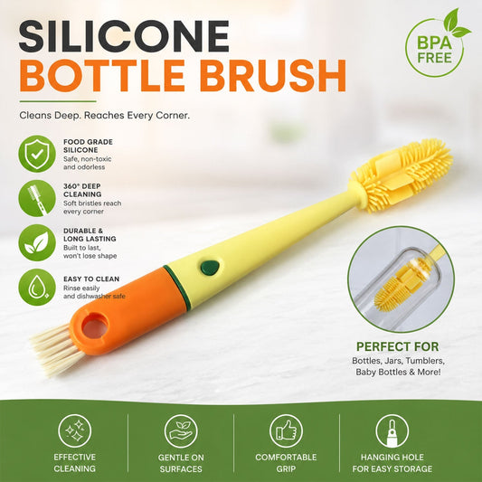 4 In 1 Silicone Bottle Cleaning Brush With Nipple Brush Long Handle (1 Pc)
