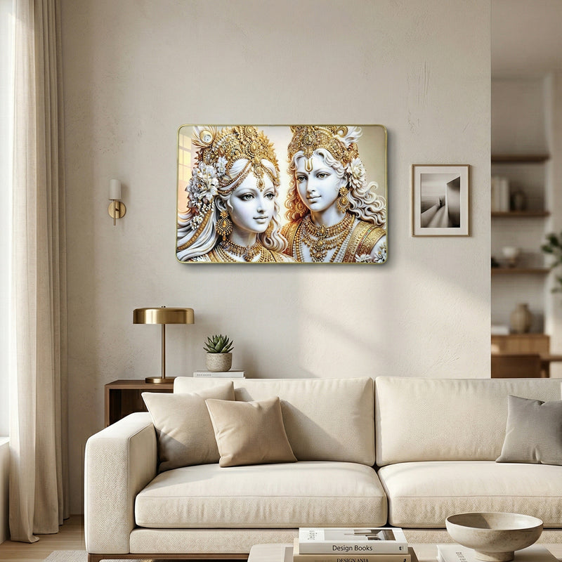 Elegant Radha Krishna Golden Finish Wall Art Frame 45x30 Cm (1 Pc)