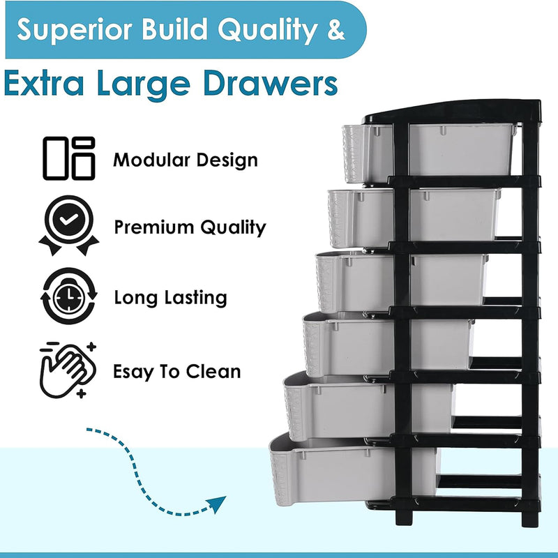6 Layer Plastic Organizer Cabinet With Stone Texture Drawers