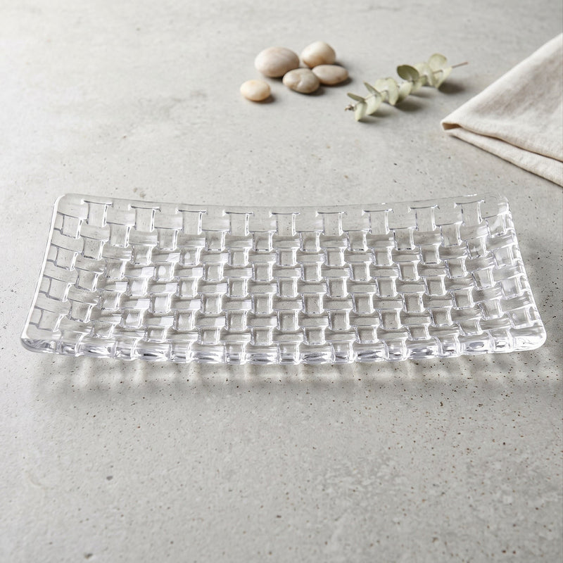 Transparent Glass Serving Tray 11 Inch Rectangular Basketweave Platter (1 Pc)