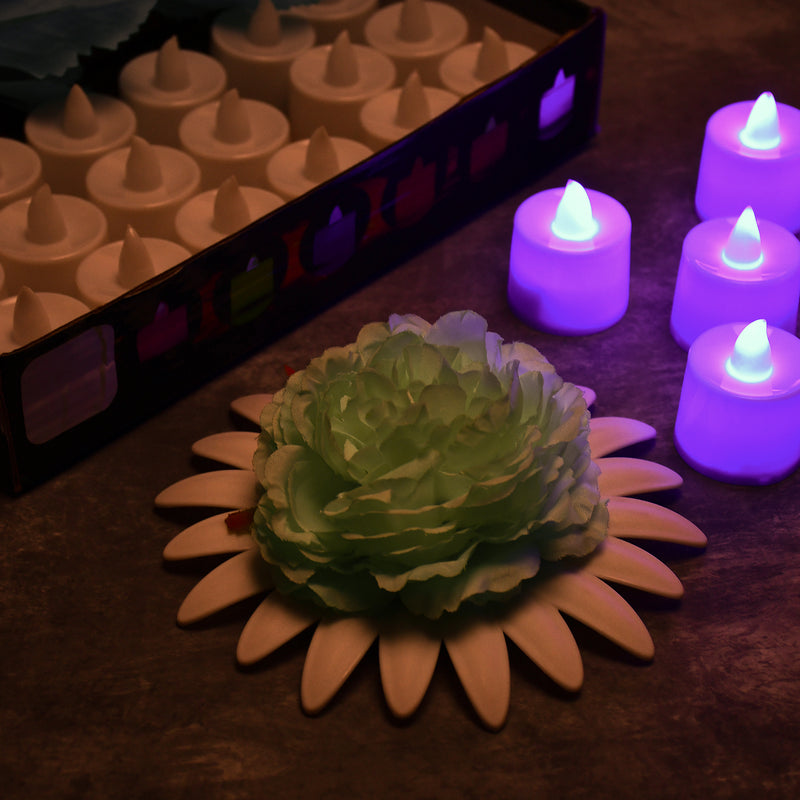 6632 Pink Flameless Led Tealights Smokeless Plastic Decorative Candles - Led Tea Light Candle For Home Decoration (Pack Of 24)