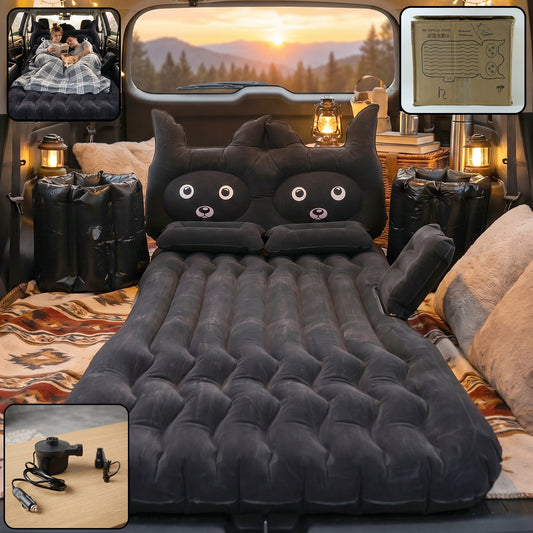 Cute Car Air Mattress Set With Black Cat Pillow For Comfortable Sleeping On The Go (1 Set)