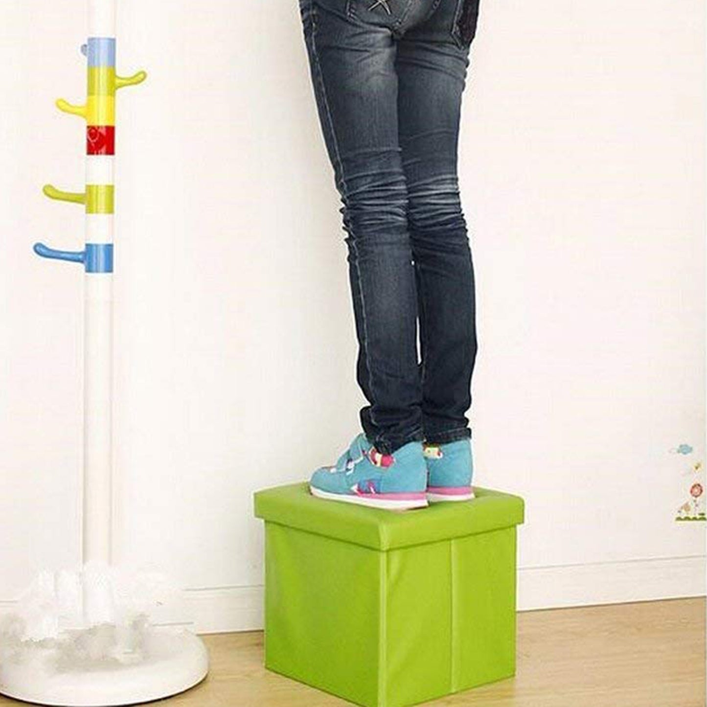 Cube Shape Sitting Stool With Storage Box & Cushion Seat