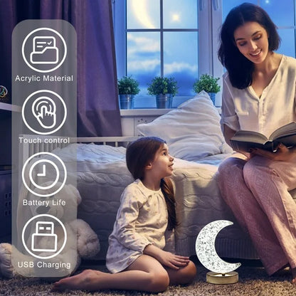 Moon Shape Table Lamp With 3 Colours, Touch Control & USB Charging